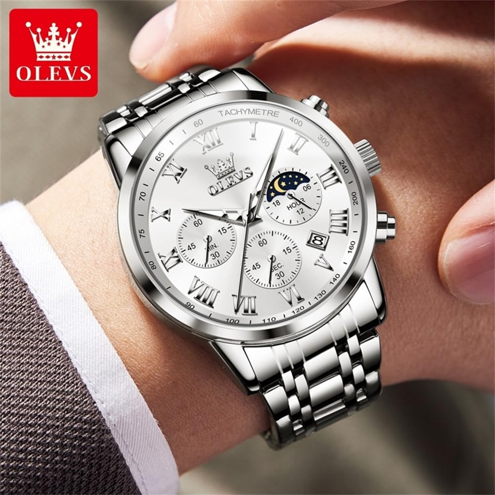 OLEVS Men's Multifunction Chronograph Watch – Waterproof, Luminous Stainless Steel Wristwatch with Date, Luxury Gift for Men Review 4 Product Image