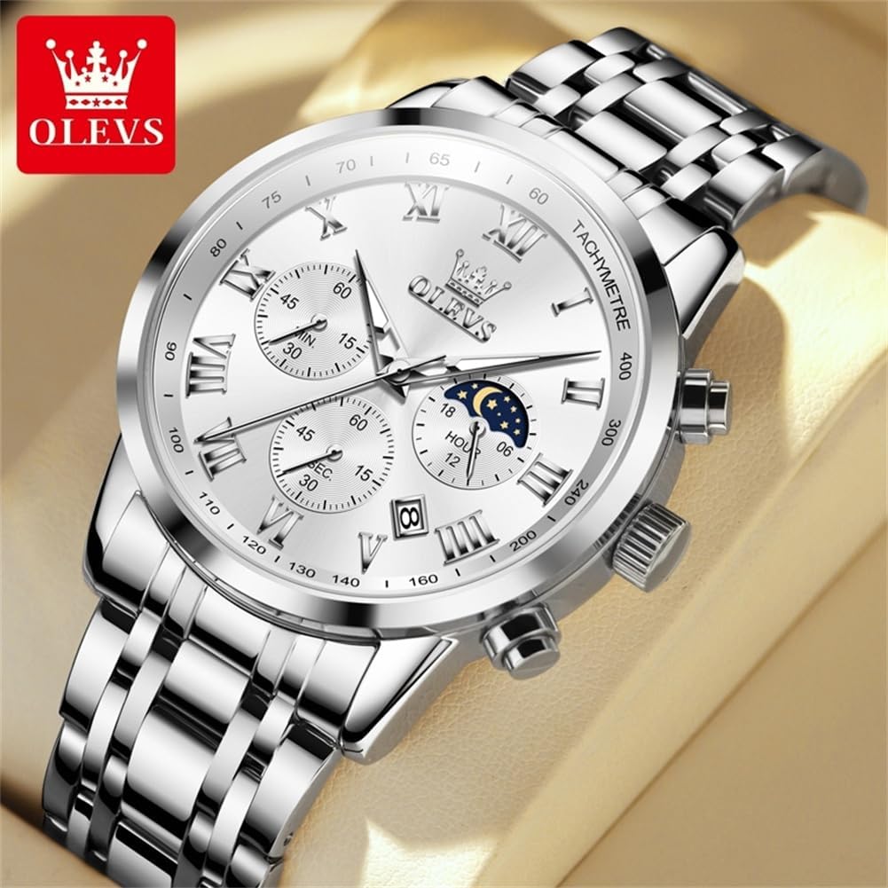 OLEVS Men's Multifunction Chronograph Watch – Waterproof, Luminous Stainless Steel Wristwatch with Date, Luxury Gift for Men Review 2 Product Image