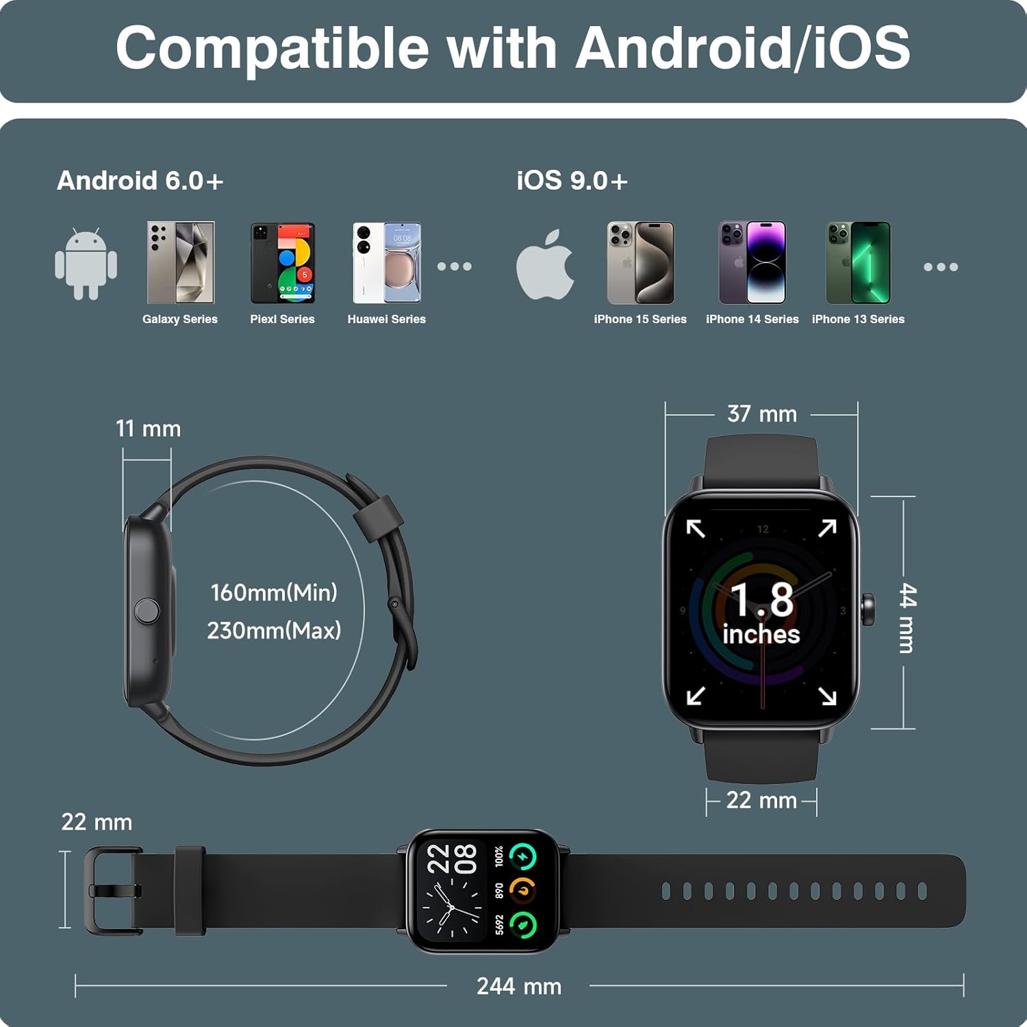 Best Smart Watch for Men & Women - Alexa Built-in, Call Function, Fitness Tracker, Heart Rate & SpO2 Monitor, IP68 Waterproof, 120+ Sports Modes 8 Product Image
