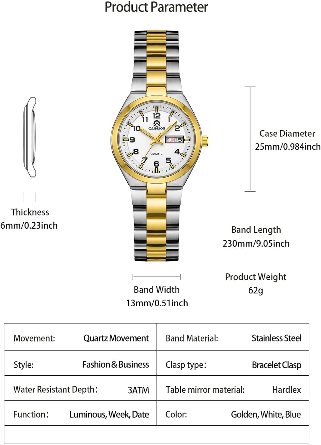 Women's Gold Quartz Watch Review: Elegant Stainless Steel Design with Day & Date Display 8 Product Image
