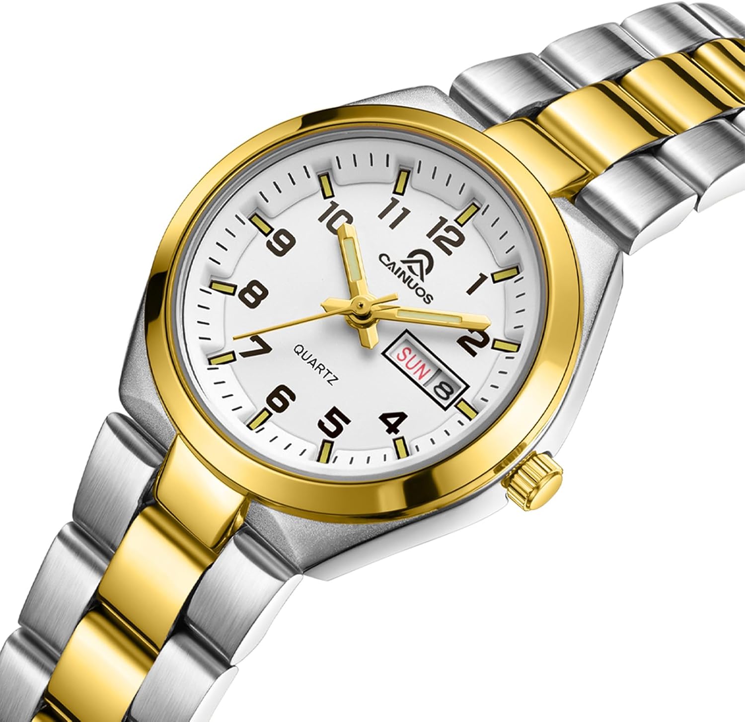 Women's Gold Quartz Watch Review: Elegant Stainless Steel Design with Day & Date Display 2 Product Image