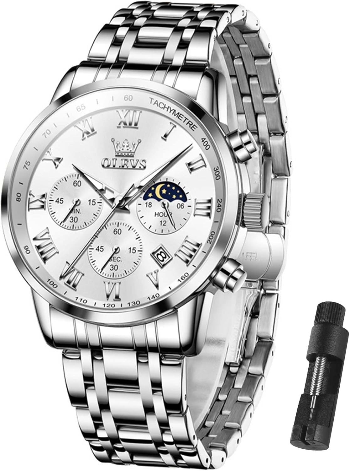 OLEVS Men's Multifunction Chronograph Watch – Waterproof, Luminous Stainless Steel Wristwatch with Date, Luxury Gift for Men Review 1 OLEVS Men Multifunction Watch, Multi Dial Waterproof Luminous Chronograph Men's Watch with Date Gift for Men,Stainless Steel Watches for Men,Classic Men Wrist Watch