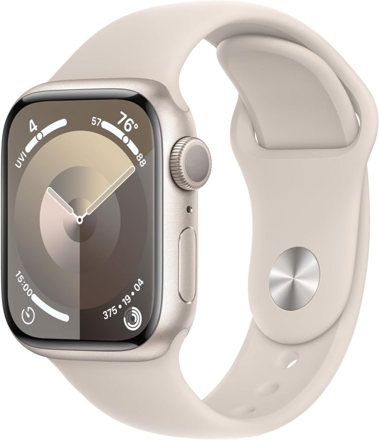 Apple Watch Series 9 [GPS 41mm] Starlight Aluminum Case with Starlight Sport Band M/L (Renewed)