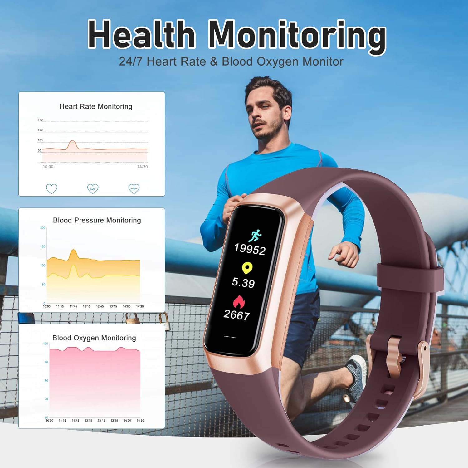 Fitness Tracker with 24/7 Heart Rate, Blood Oxygen Blood Pressure Sleep Monitor, Activity Trackers 5 ATM Waterproof,Step Calorie Counter Pedometer Health Smart Watch for Women Men Bordeaux Review 12 Battery Life and Compatibility