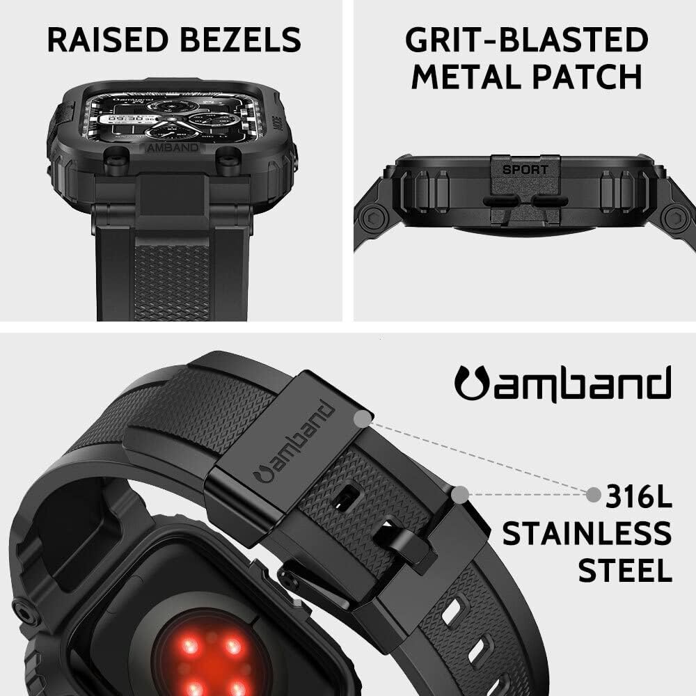 amBand M1 Sport Case Band for Apple Watch Ultra 3/2/1 & SE 3/2/1 & Series 11 10 9 8 7 6 5 4 3 49mm 46mm 45mm 44mm 42mm 41mm 40mm 38mm, Shockproof & Scratch Resistant Rugged Bumper for Men Review 4 Comprehensive Protection and Rugged Durability