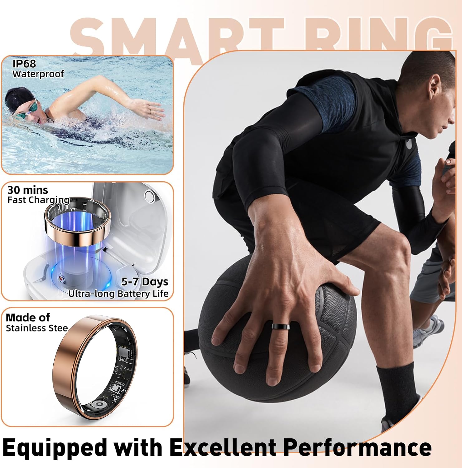 Smart Ring with Sleep Monitoring, Step Counting, Heart Rate, Blood Oxygen, Blood Pressure for iPhone and Android, No Subscription Fee, IP68 Waterproof Health Tracker (Rose Gold, 7) Review 6 Advanced Sleep Monitoring