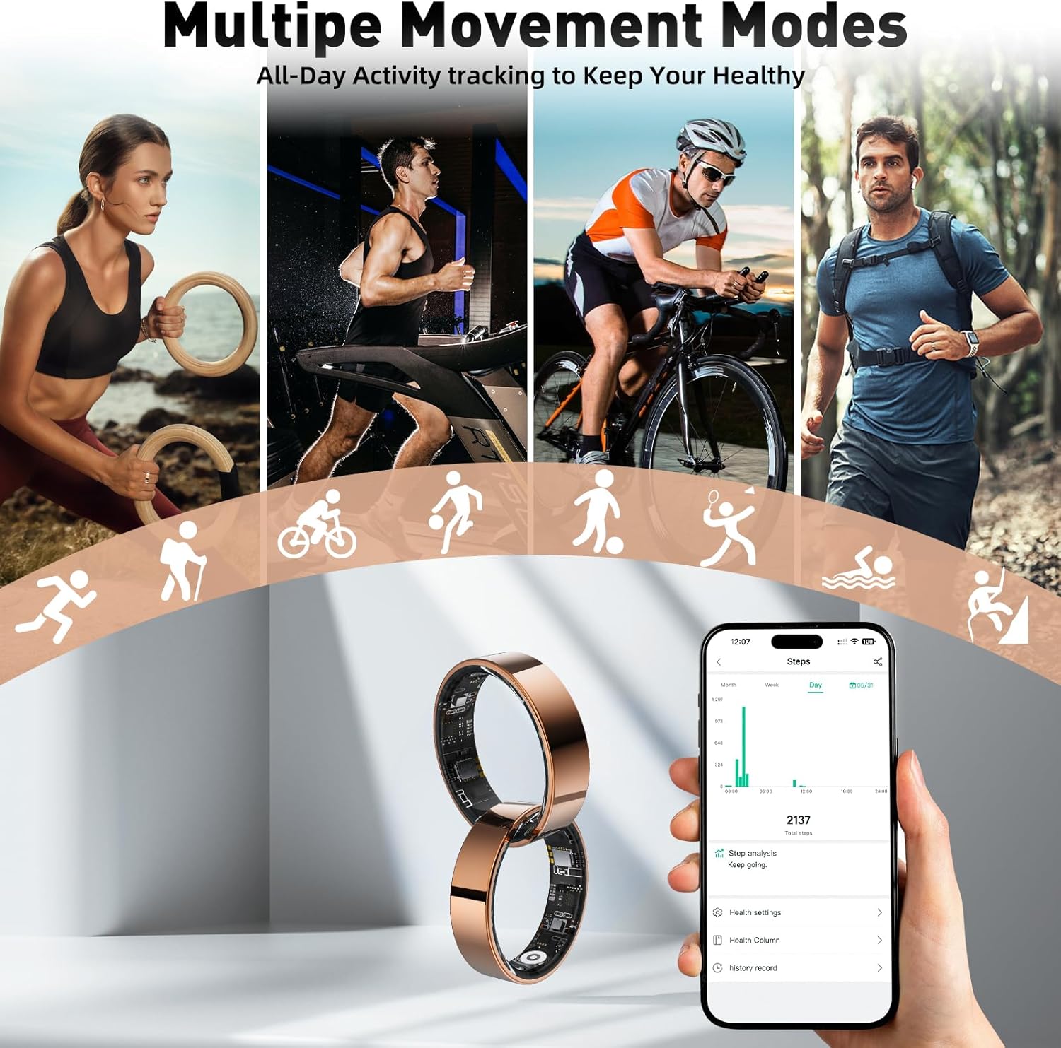 Smart Ring with Sleep Monitoring, Step Counting, Heart Rate, Blood Oxygen, Blood Pressure for iPhone and Android, No Subscription Fee, IP68 Waterproof Health Tracker (Rose Gold, 7) Review 8 Design, Battery Life, and Comfortable Wearability
