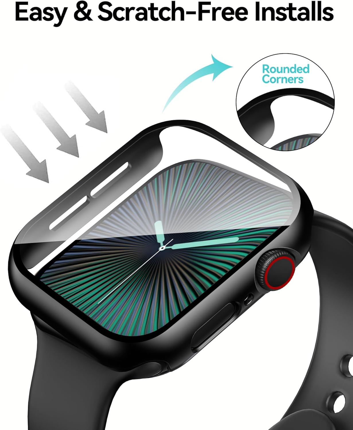 Smiling 2 Pack Case Compatible with Apple Watch SE 2(2024)/SE/Series 6/5/4 44mm with Tempered Glass Screen Protector, Hard PC Case Overall Protective Cover - Black Review 8 Product Image