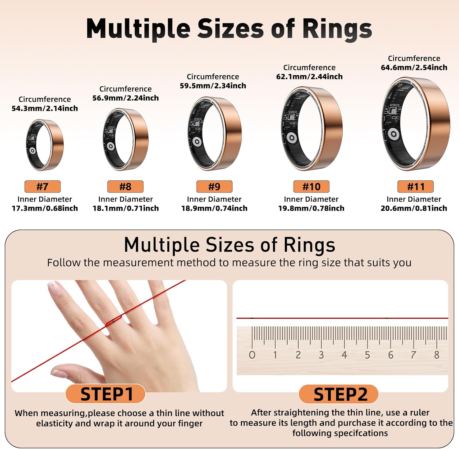Smart Ring with Sleep Monitoring, Step Counting, Heart Rate, Blood Oxygen, Blood Pressure for iPhone and Android, No Subscription Fee, IP68 Waterproof Health Tracker (Rose Gold, 7) Review 12 Smart Health Monitoring App