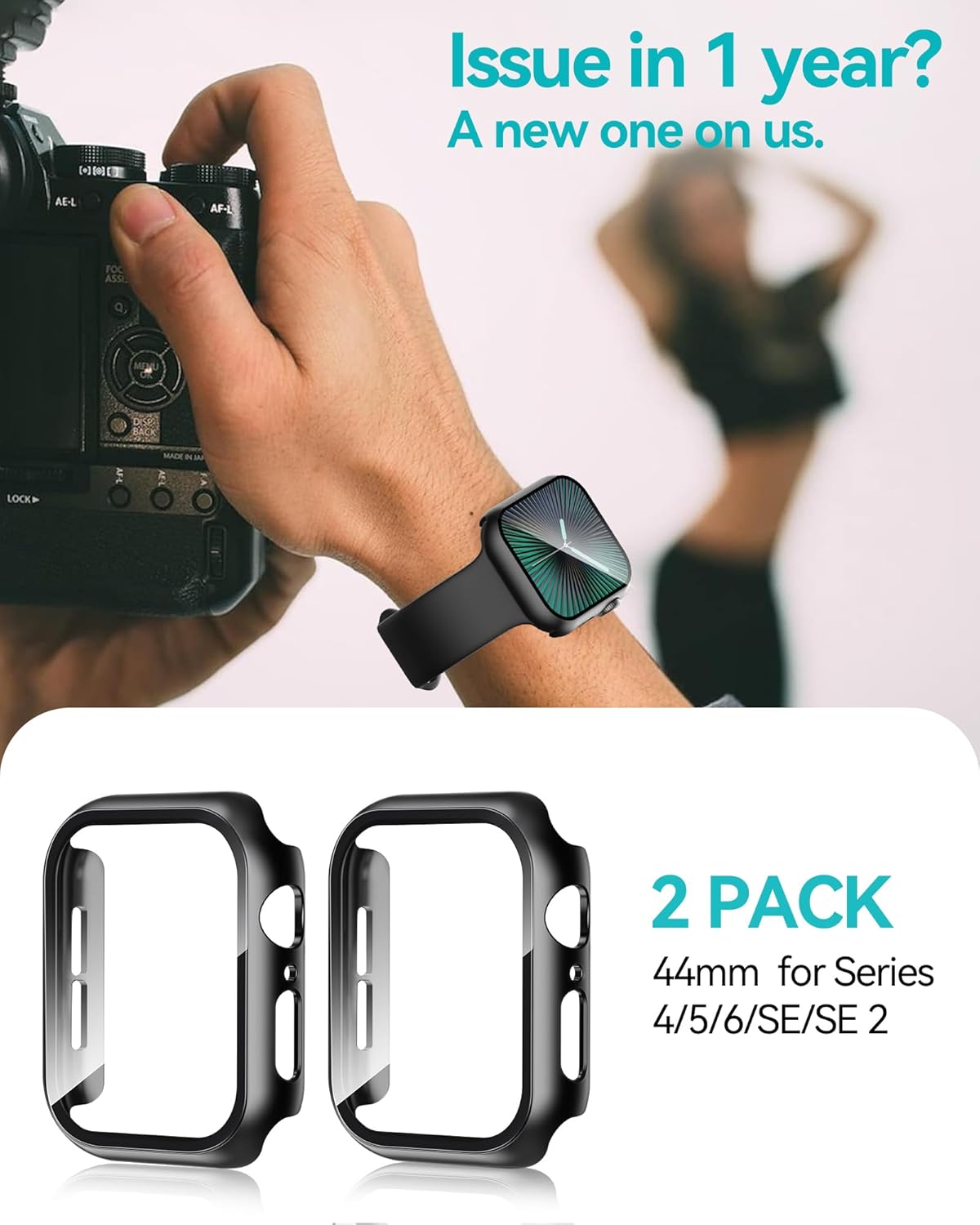 Smiling 2 Pack Case Compatible with Apple Watch SE 2(2024)/SE/Series 6/5/4 44mm with Tempered Glass Screen Protector, Hard PC Case Overall Protective Cover - Black Review 12 Customer Feedback and Market Position