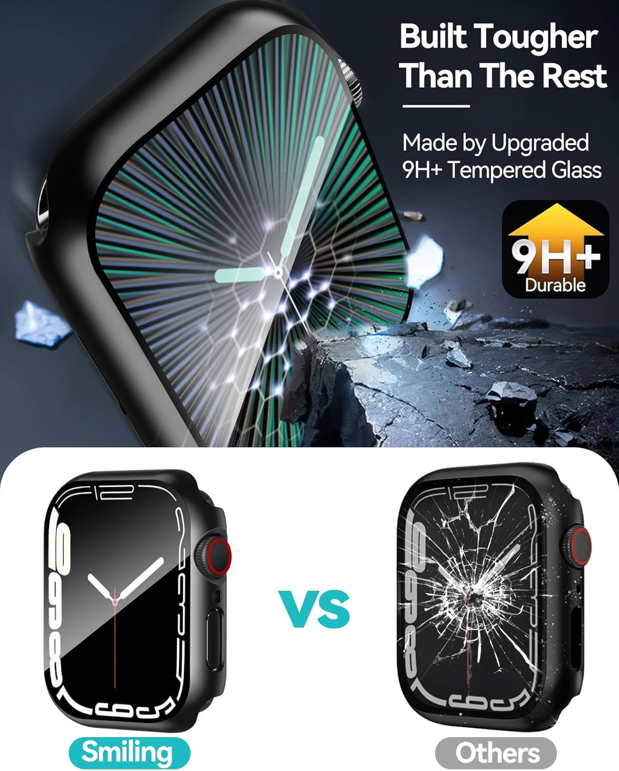 Smiling 2 Pack Case Compatible with Apple Watch SE 2(2024)/SE/Series 6/5/4 44mm with Tempered Glass Screen Protector, Hard PC Case Overall Protective Cover - Black Review 6 2-in-1 Full Coverage with Tempered Glass