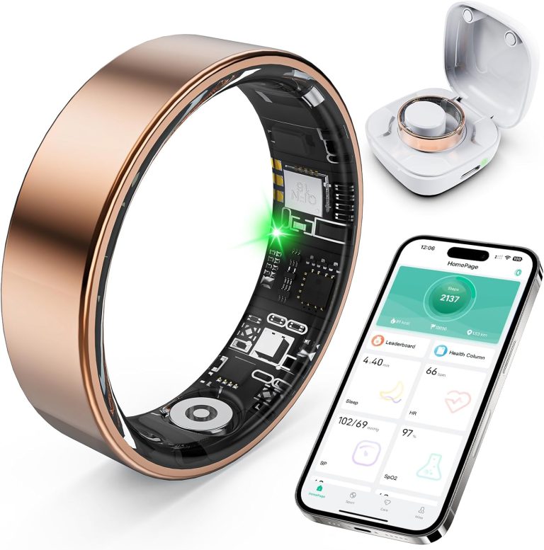 Smart Ring with Sleep Monitoring, Step Counting, Heart Rate, Blood Oxygen, Blood Pressure for iPhone and Android, No Subscription Fee, IP68 Waterproof Health Tracker (Rose Gold, 7) Review