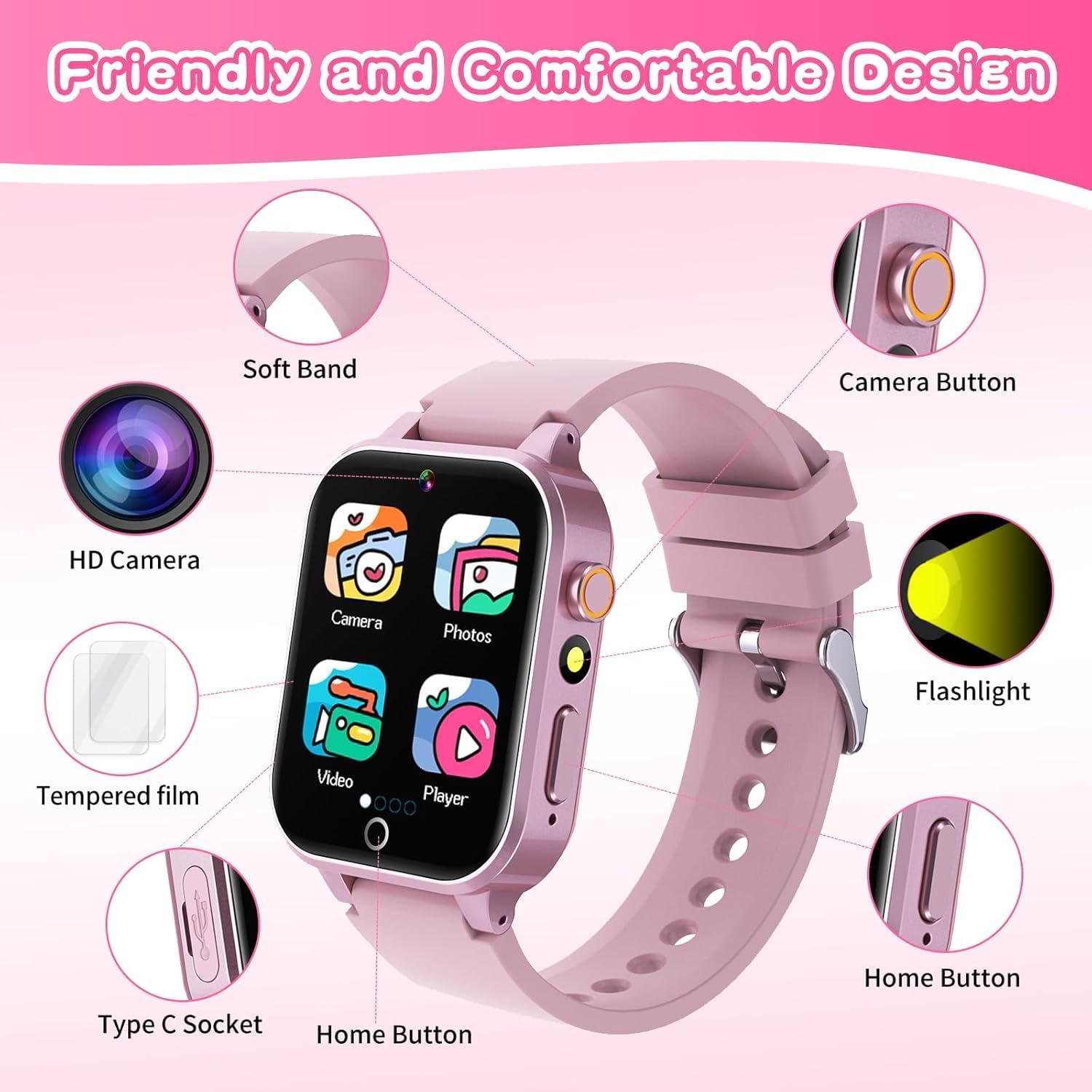 Kids Smart Watch Gift for Girls Age 5-12, 26 Games HD Touch Screen Watches with Video Camera Music Player Pedometer Flashlight 12/24 hr Educational Toys Birthday Gifts for Girls Ages 7 8 9 10 Review 14 Smartwatch