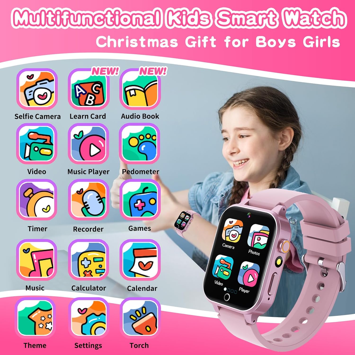Kids Smart Watch Gift for Girls Age 5-12, 26 Games HD Touch Screen Watches with Video Camera Music Player Pedometer Flashlight 12/24 hr Educational Toys Birthday Gifts for Girls Ages 7 8 9 10 Review 4 Smartwatch Features
