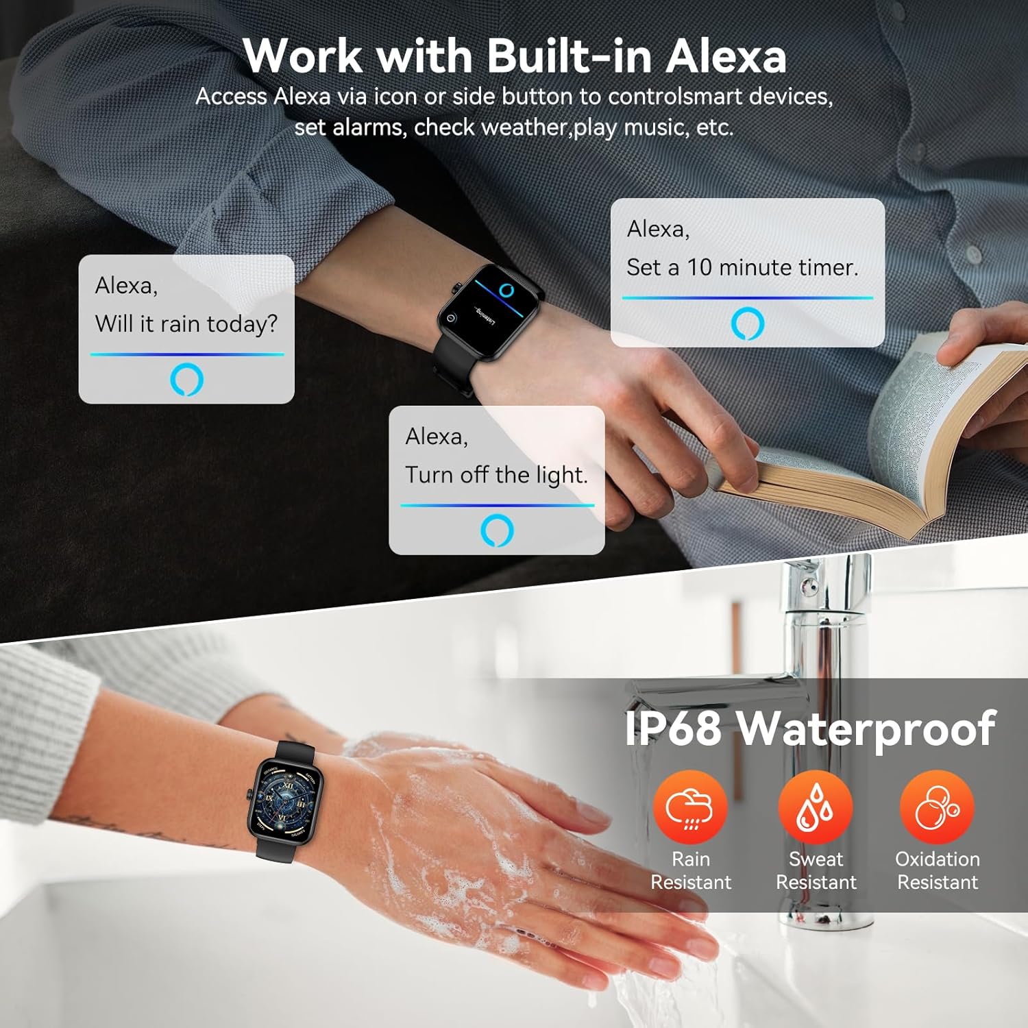 Smart Watch with Alexa Built-in, 1.83" HD Touchscreen Fitness Tracker, Bluetooth Notifications/Calls, IP68 Waterproof, 120+ Sport Modes, 24/7 Heart Rate & Sleep Monitor for iPhone Android iOS (Black) Review 6 Durability and Additional Features