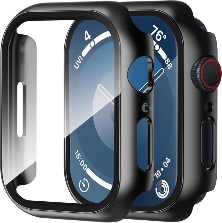 Smiling 2 Pack Case Compatible with Apple Watch Series 9/8 /7 45mm with Tempered Glass Screen Protector, Hard PC Case Overall Protective Cover – Black Review