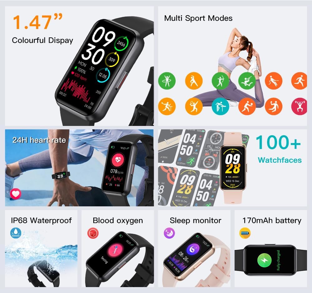 Fitness Tracker with 24/7 Health Monitoring, Heart Rate Sleep Blood Pressure Blood Oxygen Monitor / Calorie Steps Counter Pedometer Activity Smart watches / Notifications for Android/iOS Review 4 Comprehensive Health Monitoring