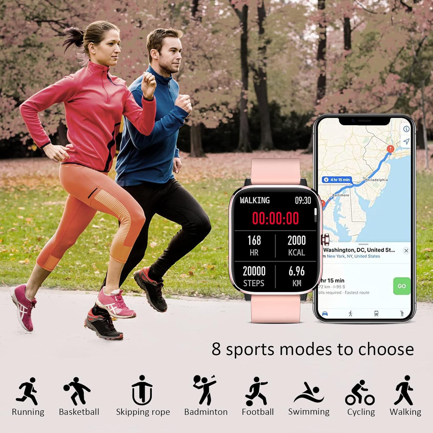 Smartwatch for Women - Call, Fitness Tracker, Heart Rate & Sleep Monitor, 1.69" Touch Screen, Waterproof - For Android & iPhone, Pink Review 8 Health and Fitness Tracking