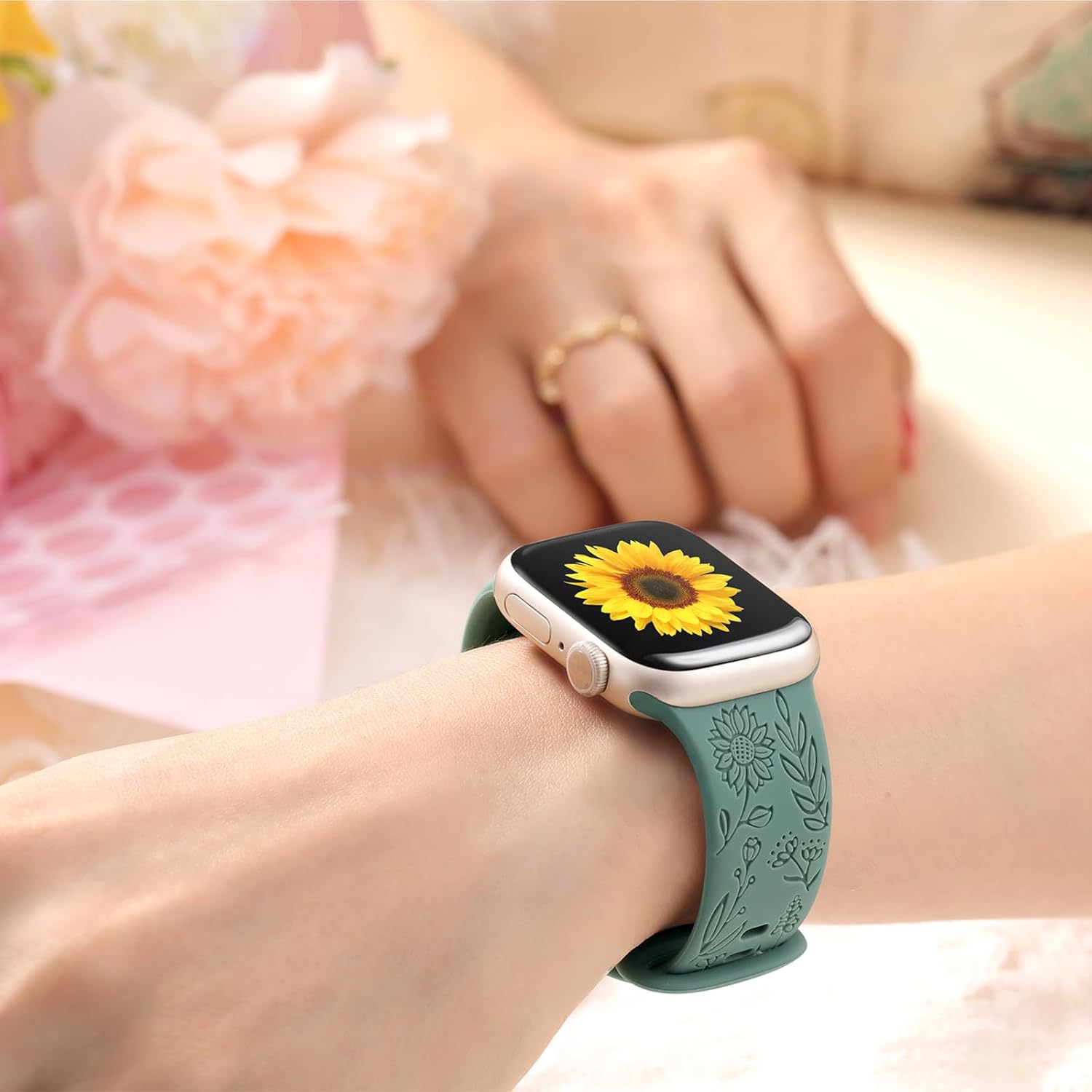 SNBLK Floral Engraved Apple Watch Bands - 6 Silicone Straps 7 61iOugj5krL. AC SL1500 1