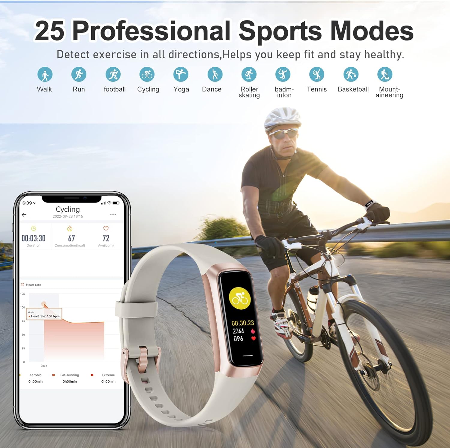 Fitness Tracker with 24/7 Heart Rate, Blood Oxygen Blood Pressure Sleep Monitor, Activity Trackers 5 ATM Waterproof,Step Calorie Counter Pedometer Health Smart Watch for Women Men Beige Review 10 Beige fitness tracker on wrist