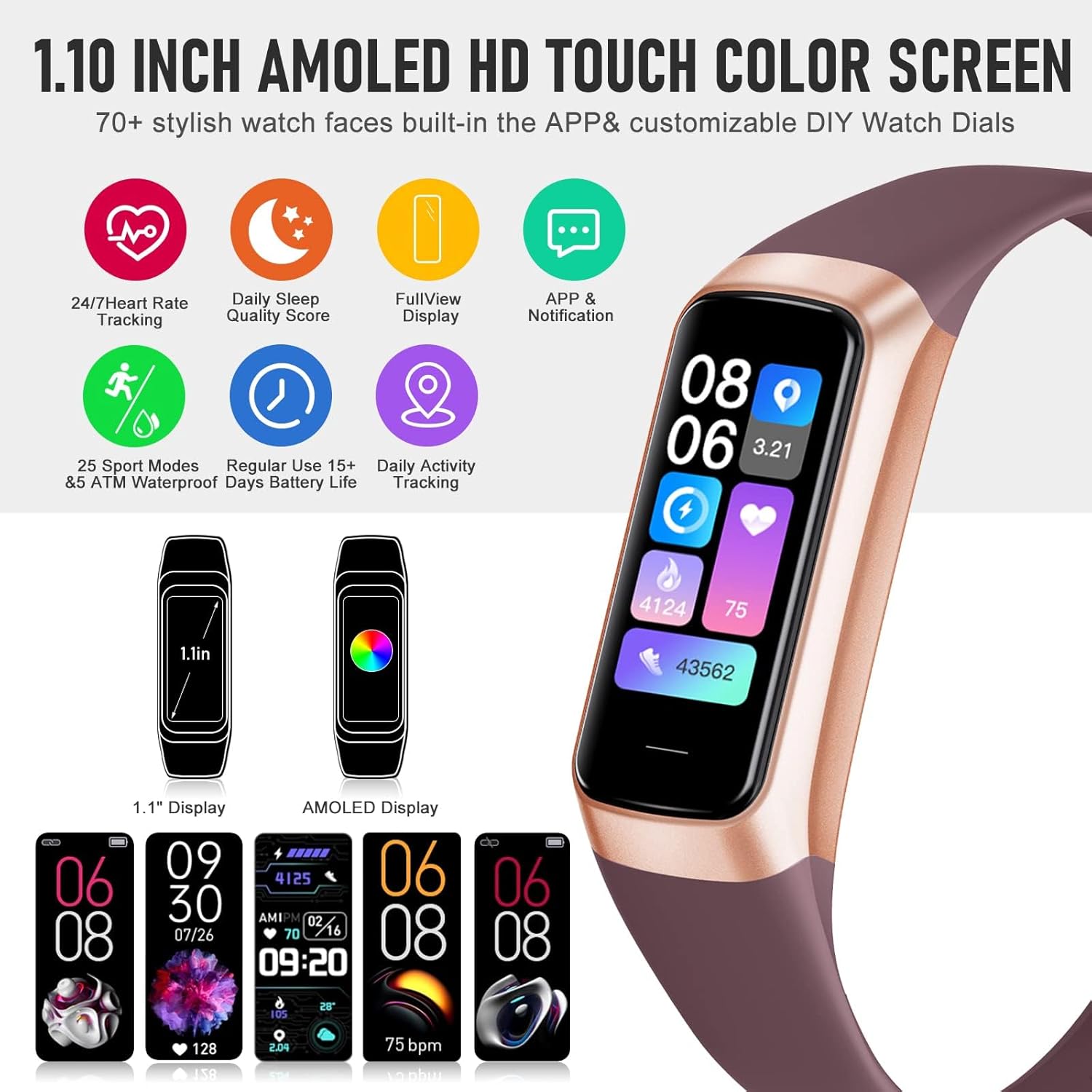 Fitness Tracker 1.1 AMOLED 24/7 Heart Rate & Blood Oxygen 3 Fitness Tracker product image