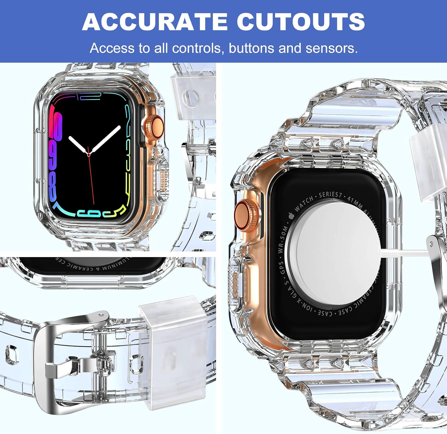 XYF Compatible Crystal Clear Apple Watch Bands Case 5 81UCZw8B68L. AC SL1500 1