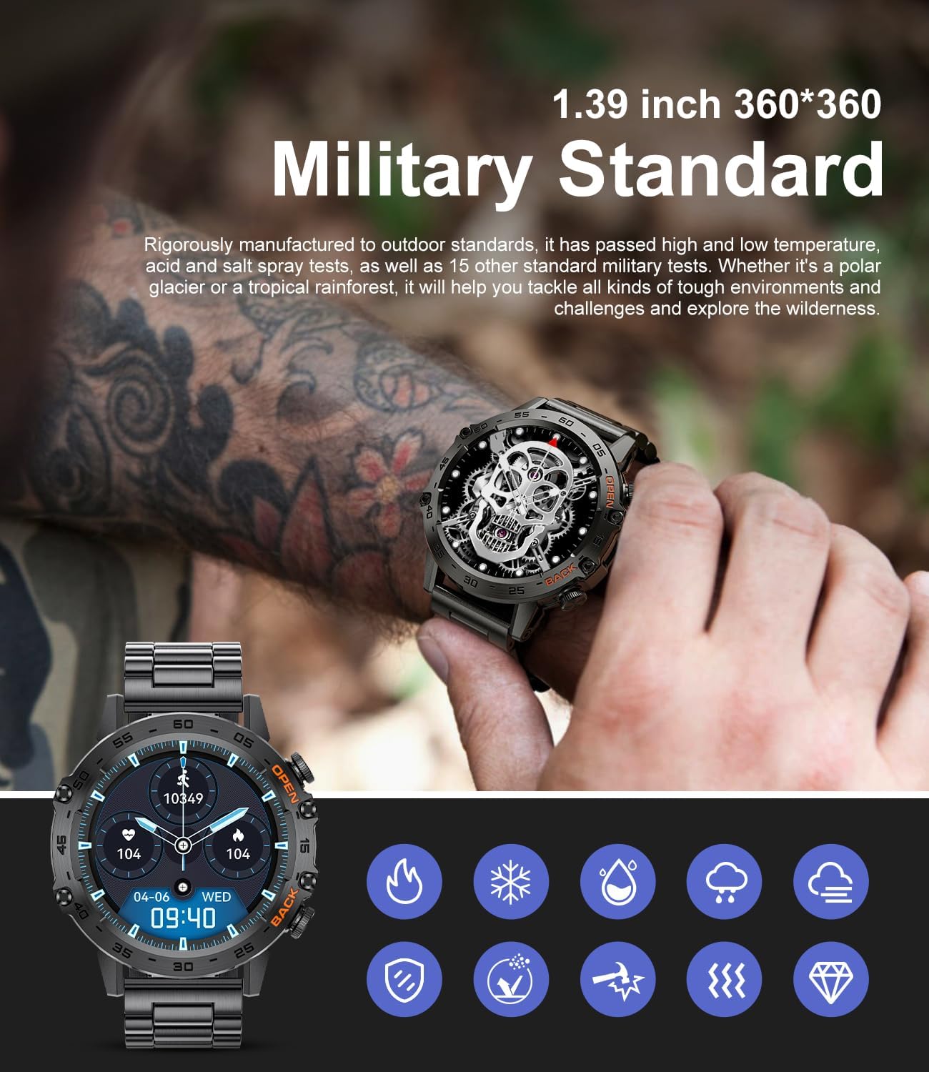 SUNKTA Military Smart Watch, 100 Sports Modes, 5ATM, Calls 8 711oLLwafvL. AC SL1500 1