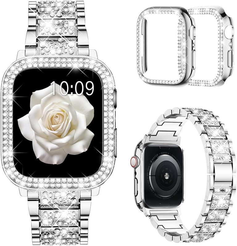 Mosonio Apple Watch Band Case 2-Pack Metal Bling PC
