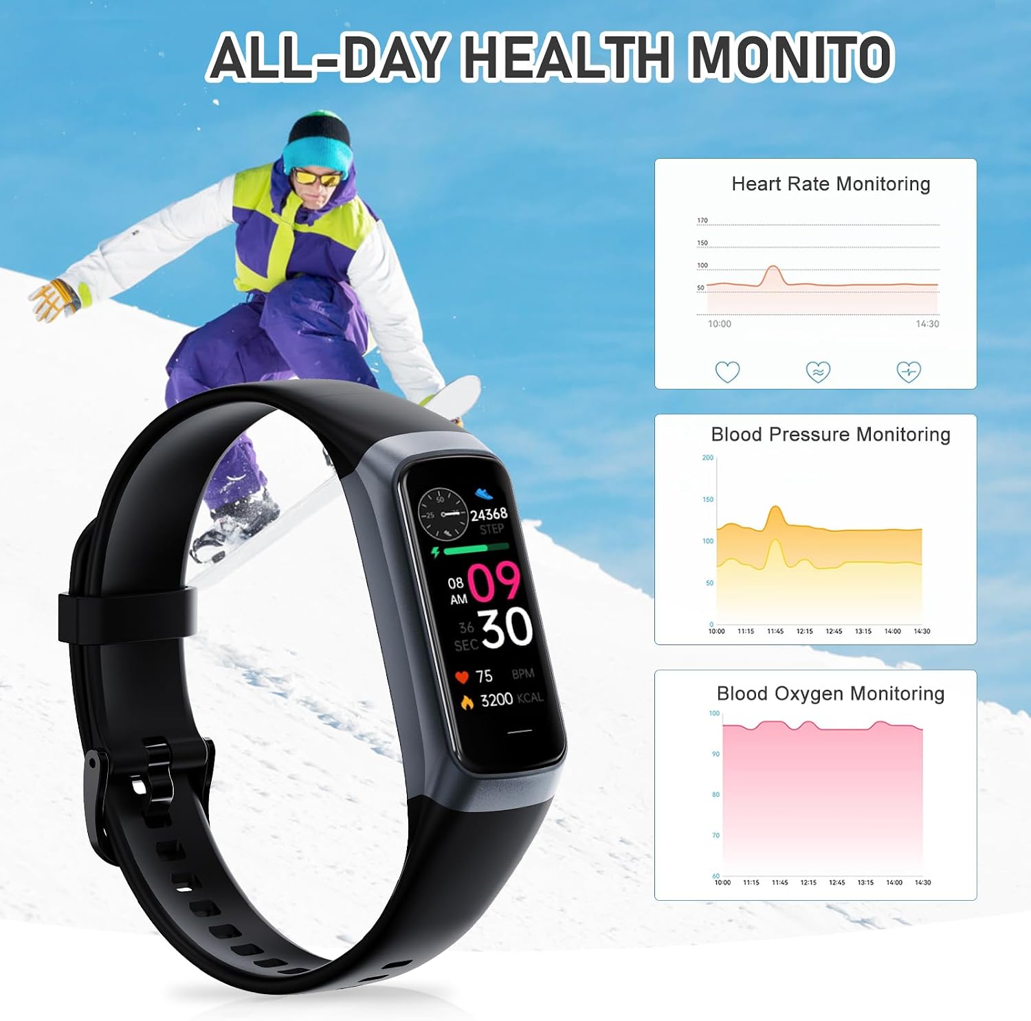 Fitness Tracker with Heart Rate/Blood Pressure/Pedometer/Calories/Sleep | Activity Tracker with 1.1"" AMOLED Screen, Step Tracker for Android iPhones Women Men — Overview