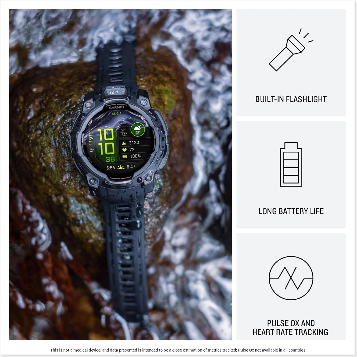 Garmin Instinct® 3 AMOLED, Rugged GPS Smartwatch, 45mm, Black 6 Garmin Instinct® 3 AMOLED, Rugged GPS Smartwatch, 45mm, Black — Key Features