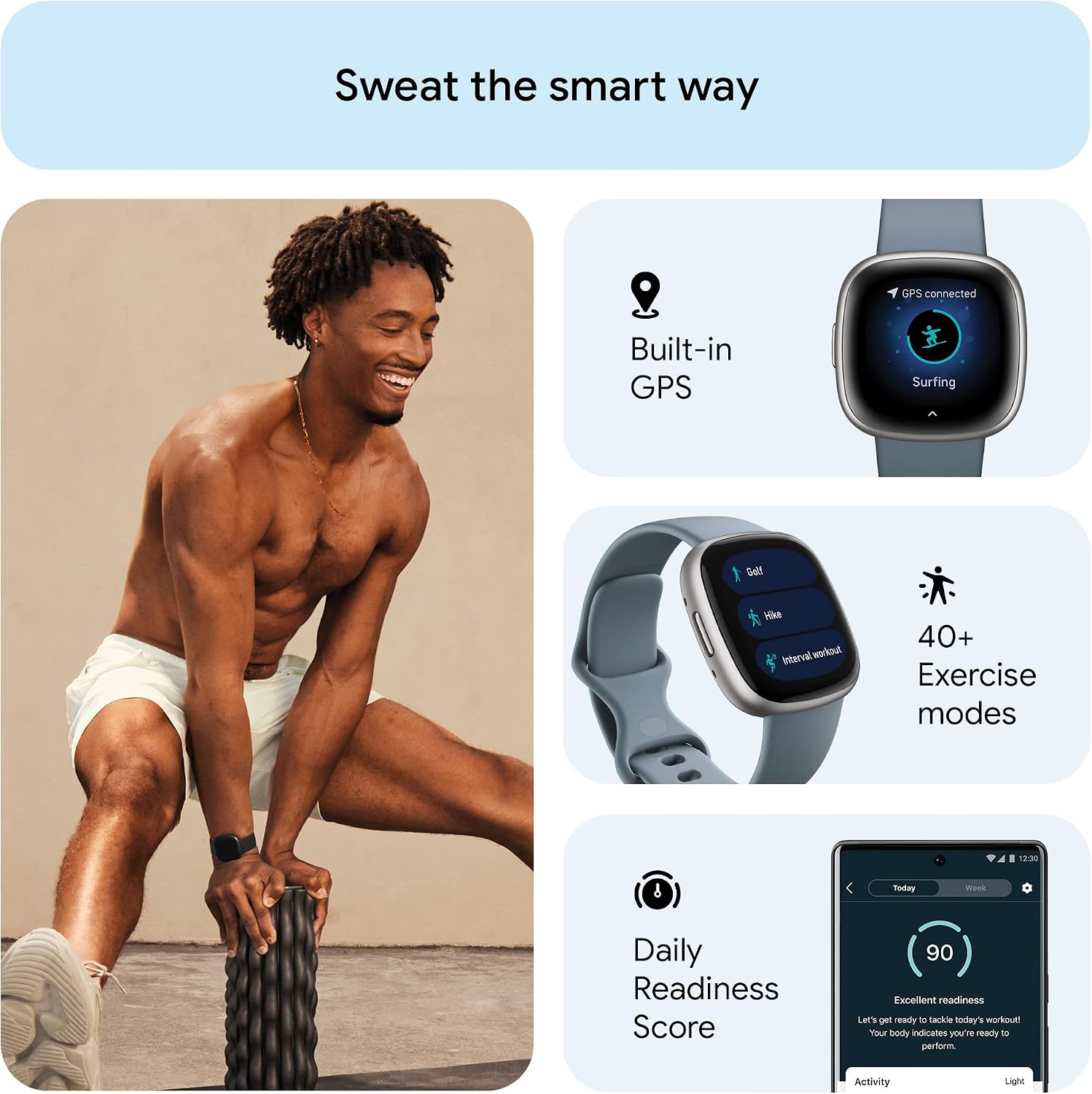 Google Fitbit Versa 4 Fitness Smartwatch, - Waterfall Blue/Platinum — Overview