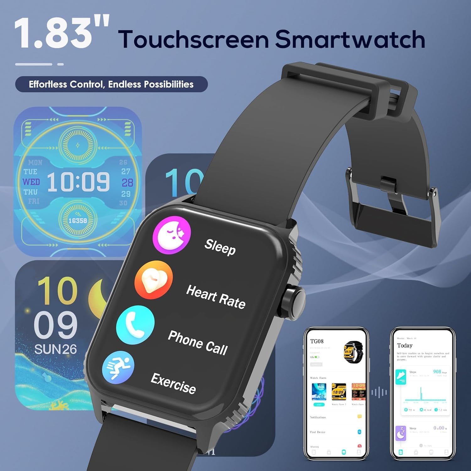 Smart Watch for Men, 120 Sports Modes Smartwatch with 1.83" HD, Alexa Built-in, Heart Rate/Sleep Monitor, IP67 Waterproof, Bluetooth Call & Music Control Fitness Watch for iPhone/Android (Black) 4 Smart Watch for Men, 120 Sports Modes Smartwatch with 1.83" HD, Alexa Built-in, Heart Rate/Sleep Monitor, IP67 Waterproof, Bluetooth Call & Music Control Fitness Watch for iPhone/Android (Black) — Key Features