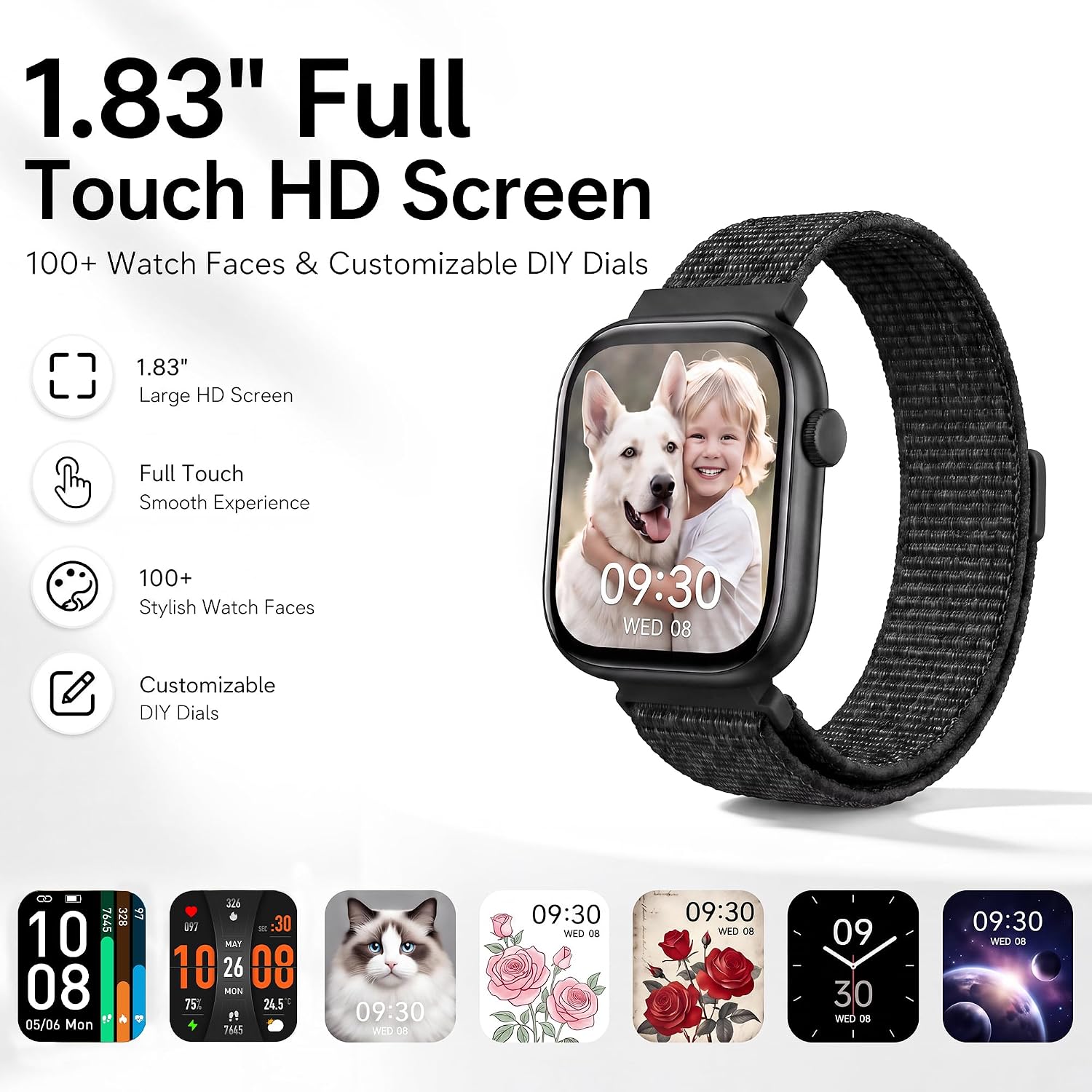 Smart Watch for Women Men, Answer/Make Call, 1.83"HD Touchscreen, 2 Bands 3 Smart Watch for Women Men, Answer/Make Call, 1.83"HD Touchscreen, 2 Bands — Overview