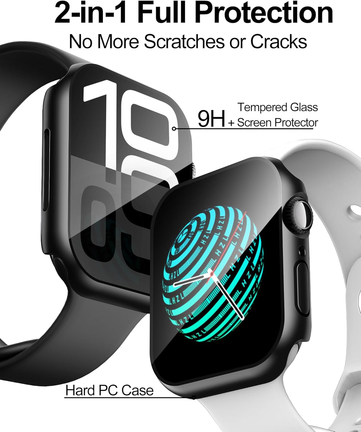Smiling 2 Pack Case Built in Tempered Glass Screen Protector Compatible with Apple Watch Series 11 (2025)/Series 10 46mm, Hard PC Case Overall Protective Cover- Black — Overview