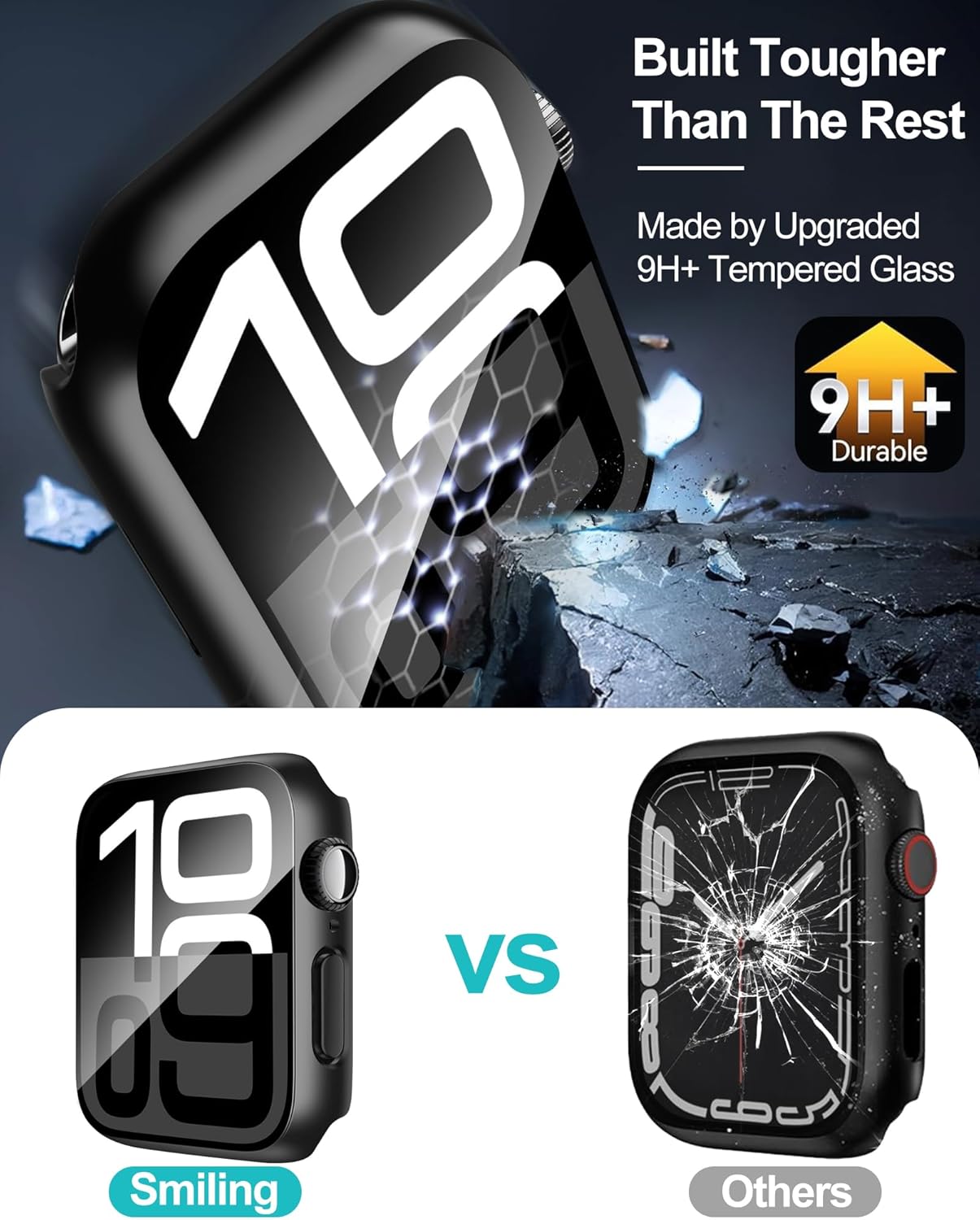 Smiling 2 Pack Case Built in Tempered Glass Screen Protector Compatible with Apple Watch Series 11 (2025)/Series 10 46mm, Hard PC Case Overall Protective Cover- Black — Key Features