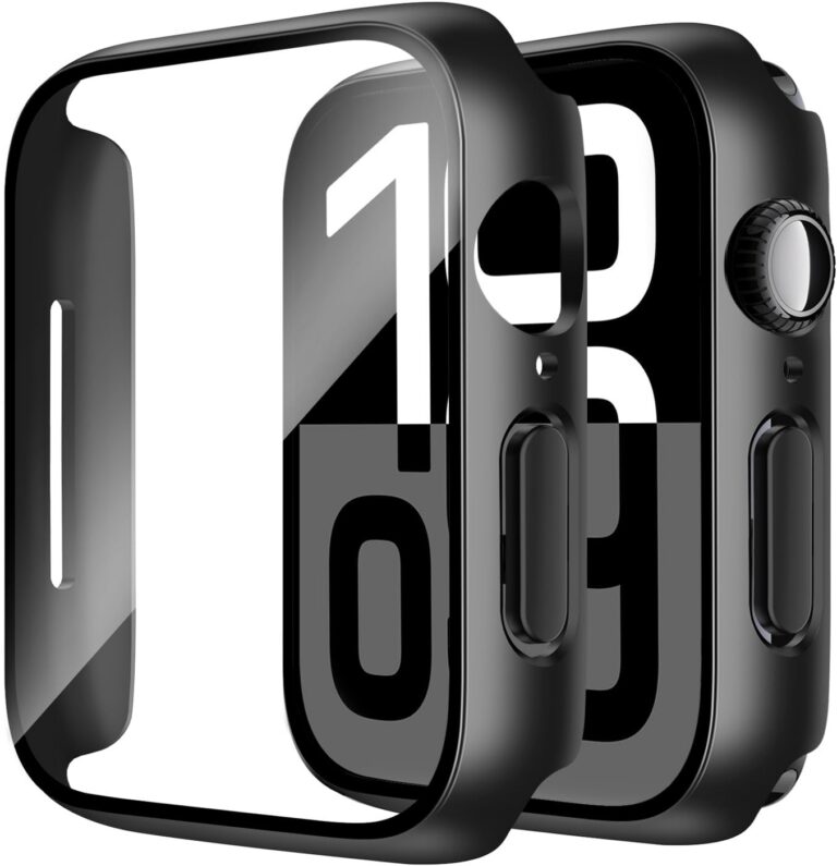 Smiling 2 Pack Case Built in Tempered Glass Screen Protector Compatible with Apple Watch Series 11 (2025)/Series 10 46mm, Hard PC Case Overall Protective Cover- Black