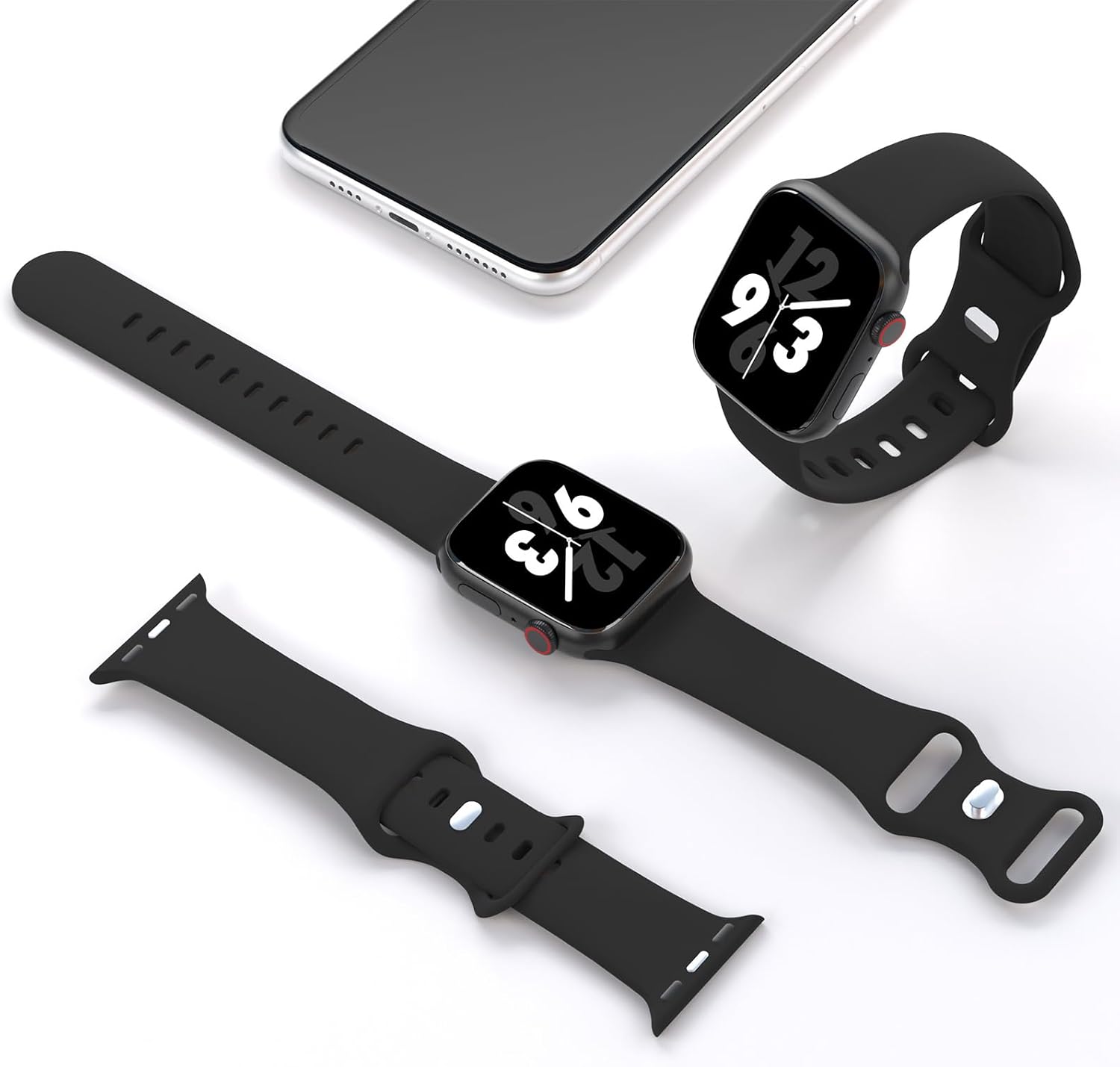 Sport Band Compatible with Apple Watch 38mm 40mm 41mm 42mm 44mm 45mm 46mm 49mm, Replacement Soft Silicone Strap Wristbands for iWatch Series 11/10/9/8/7/6/5/4/3/2/1 Ultra SE Women Men, Black — Overview
