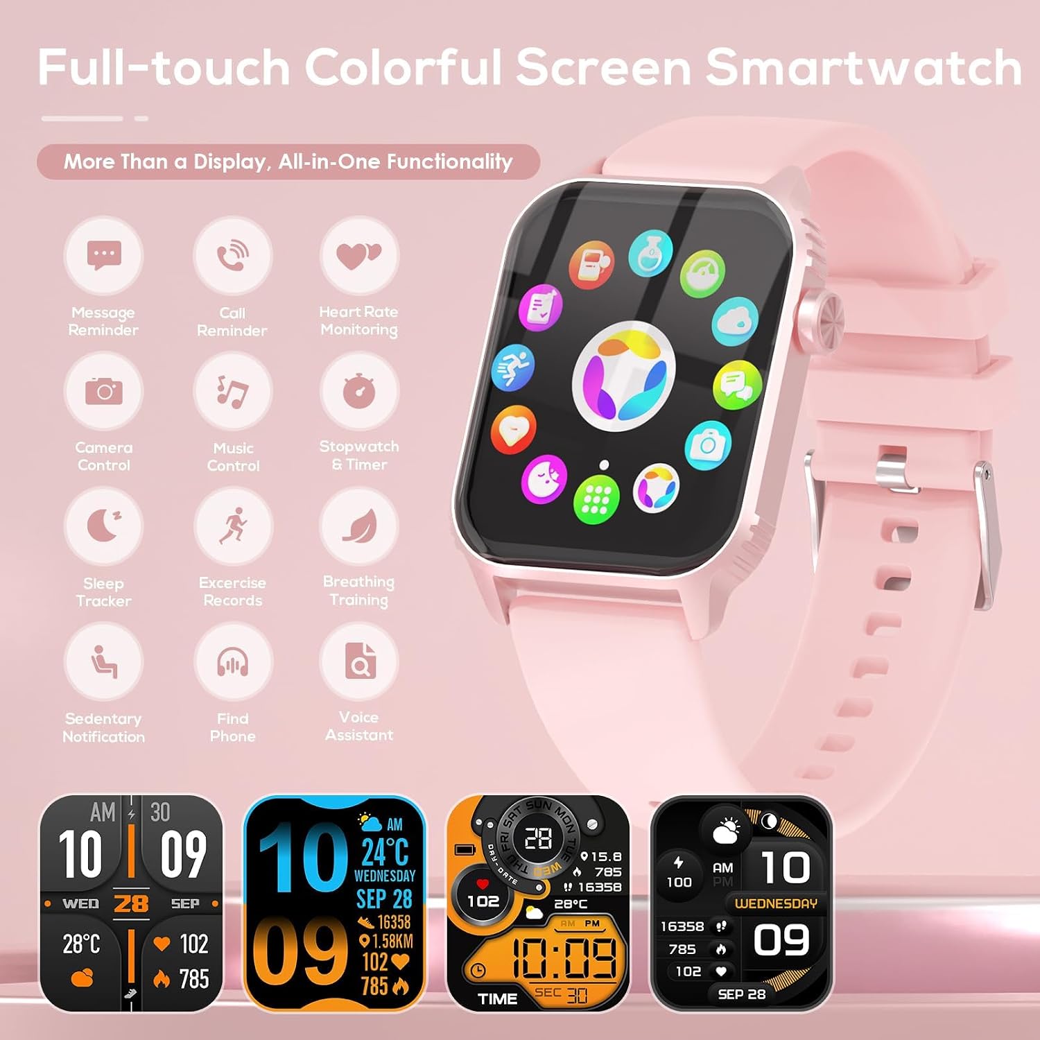 Smart Watch for Women, 120 Sports Modes Smartwatch with 1.83" HD, Alexa Built-in, Heart Rate/Sleep Monitor, IP67 Waterproof, Bluetooth Call & Music Control Fitness Watch for iPhone/Android (Pink) 3 Smart Watch for Women, 120 Sports Modes Smartwatch with 1.83" HD, Alexa Built-in, Heart Rate/Sleep Monitor, IP67 Waterproof, Bluetooth Call & Music Control Fitness Watch for iPhone/Android (Pink) — Overview