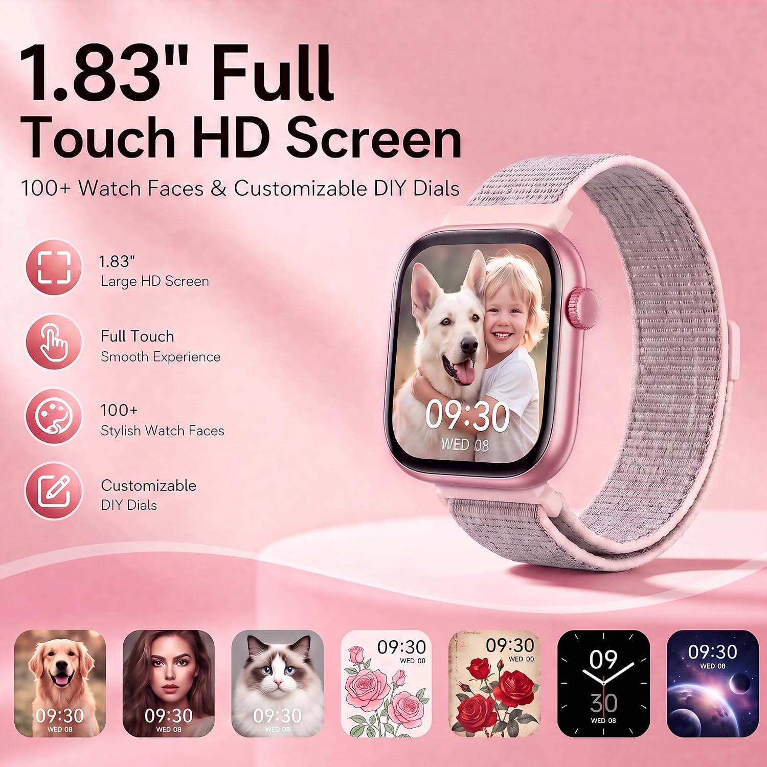Smart Watch for Women, Bluetooth Answer/Make Calls, 1.83"HD Screen, 2 Bands — Overview